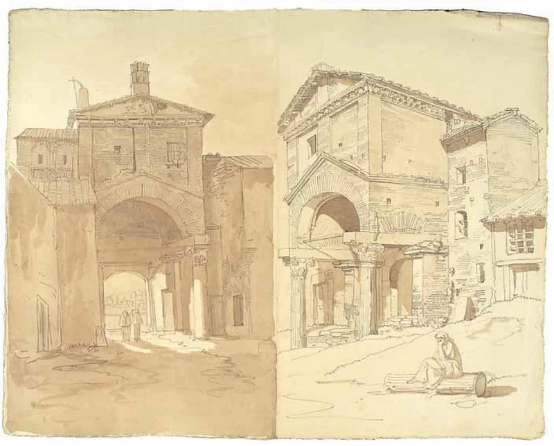 Luigi Basiletti-57-Doppia veduta del portale della chiesa di San Clemente a Roma